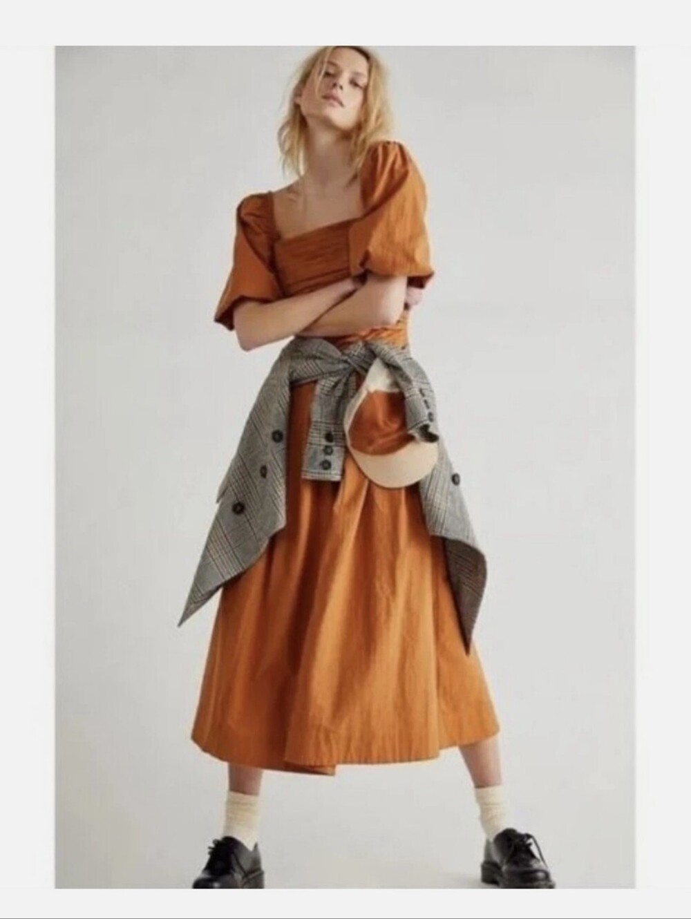Free People Endless Summer Dress Aint She A Beaut Orange Pleated Midi Size S